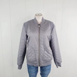 Prana Women's Gray Long Sleeve Diva Full Zip Quilted Bomber Jacket - M